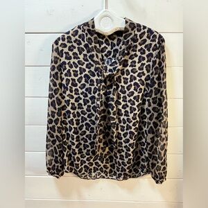 RIANI – Brown, Beige & Navy Leopard Print Sheer Blouse (Size 10 / 42)